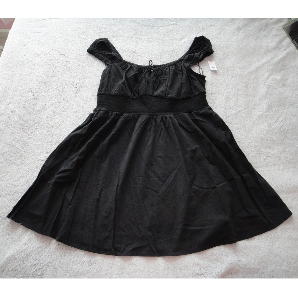 Old Navy Women XL Black Cotton Blend Smocked Empire Waist Mini Peasant Dress NWT